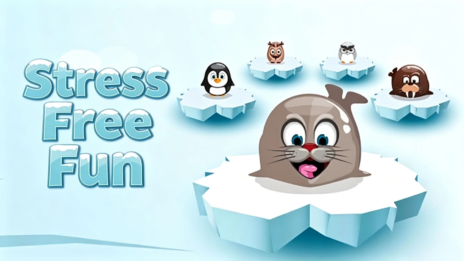 Smiling animals on floating ice in Stress Free Fun